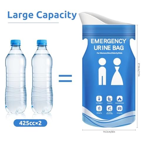 900CC Disposable Urine Bag, 12 PCS Emergency Portable Urinal Bags for Men/Women, Unisex Pee and Vomit Bags for Travel, Camping, Long Trips, Pregnant Women, Kids