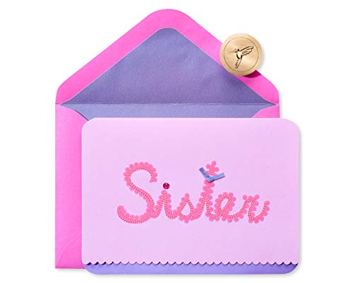 Papyrus Birthday Card for Sister - Handcrafted with Embroidery & Gem