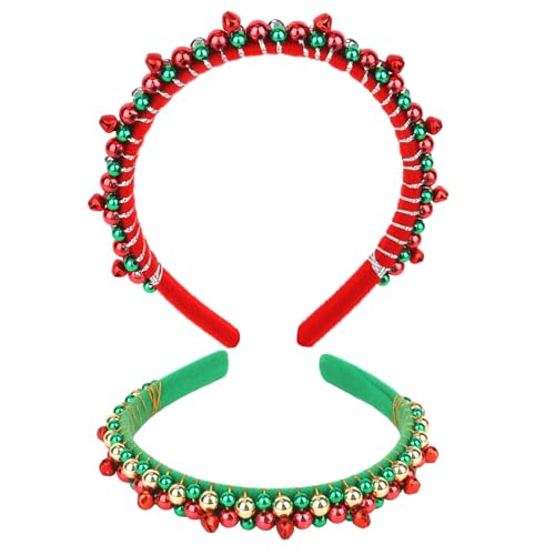 BAHABY 2 Pack Christmas Jingle Bell Headbands Red Green Silver