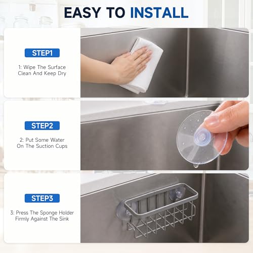 Rustproof Kitchen Sink Sponge Holder with Dual Side Hooks
