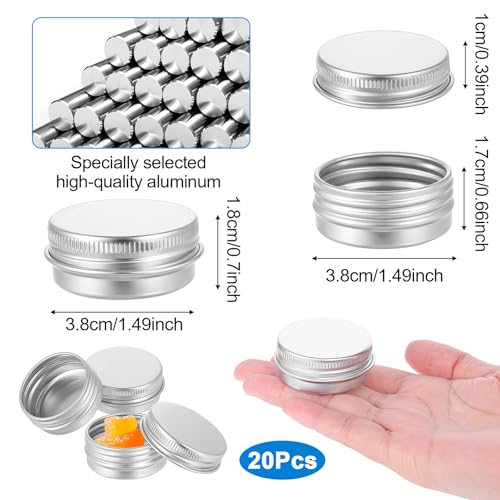 20 Pcs Aluminum Tin Jars 0.5 oz Refillable Round Containers with Screw Lids