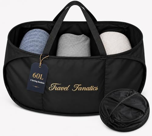 Travel Fanatics 60L Collapsible Laundry Basket with 3 Sorting Dividers