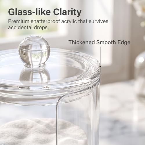 Acrylic Cotton Pad Dispenser with Clear Lid - 16oz Organizer for Makeup & Skincare