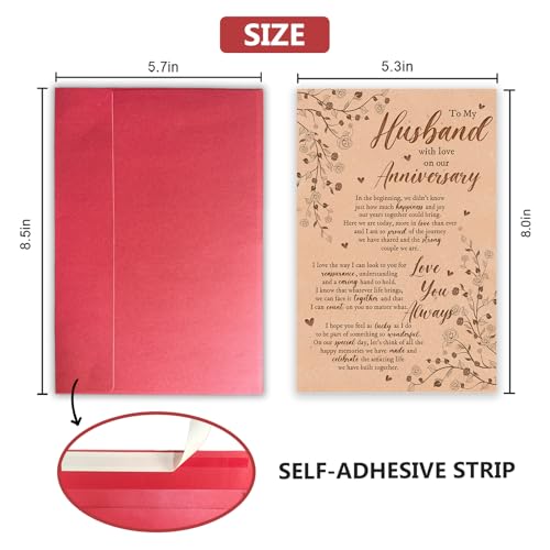 To My Husband Sweet Anniversary Card for Him Romantic Wife Greeting Card with Heartfelt Message - Bablira