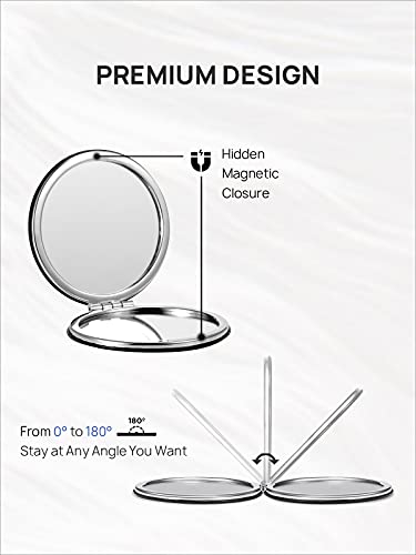 OMIRO 1X/10X Compact Magnifying Mirror for Travel - 2.8 in Black PU Leather