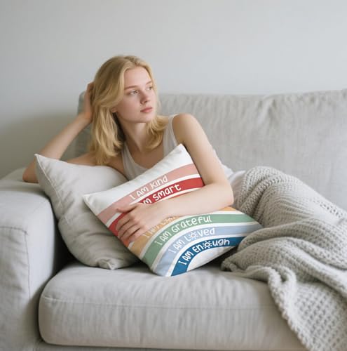 Rainbow Positive Affirmations Throw Pillow Cover, 18x18