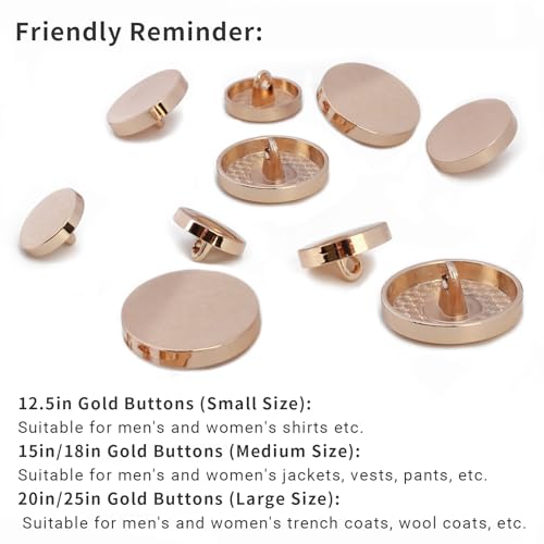 Premium Gold Metal Buttons Set - 0.6 inches, 8-Piece for Clothing