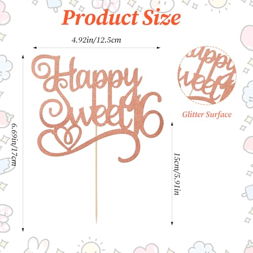 Happy Sweet 16 Cake Topper - Glitter 16th Birthday Decoration