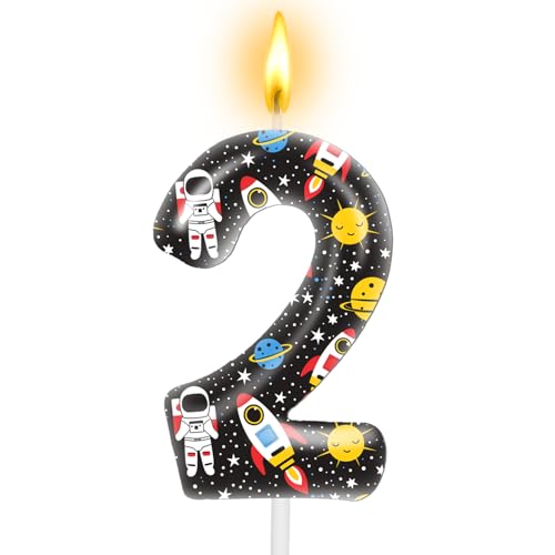Number 2 Space Birthday Candle - Astronaut Planet Cake Topper