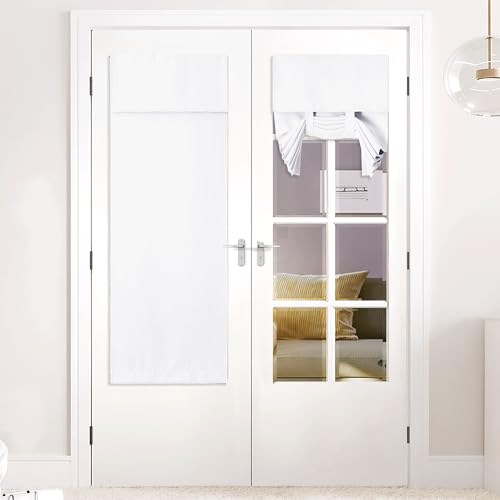 NICETOWN Thermal Insulated White Door Curtain - 64" Length, Room Darkening, Easy Adhesive Installation
