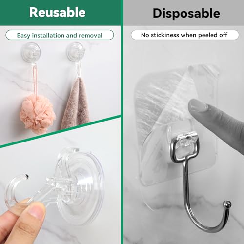 Goabroa 3 Pack Suction Cup Hooks - Clear Double Hooks for Flat Surfaces