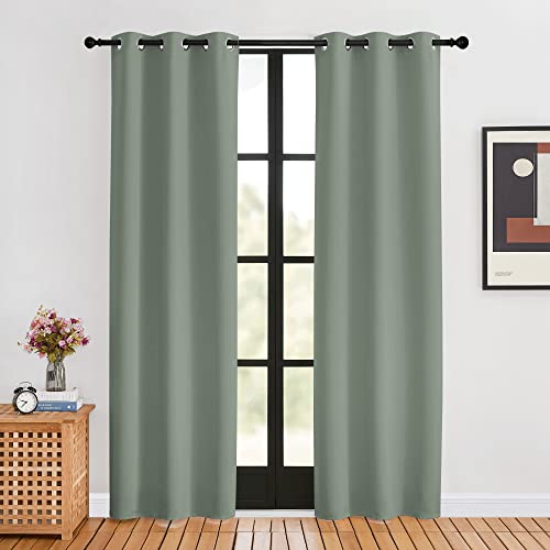 NICETOWN Thermal Insulated Blackout Curtains - Greyish Green, 34"W x 80"L (2PK)