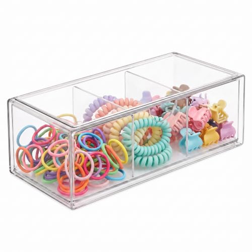 Clear Acrylic Vanity Organizer with Adjustable Dividers - Stackable & Dustproof Storage for Hair Accessories & Jewelry