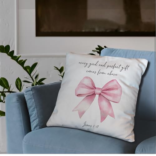 Christian02 Coquette Pink Bow Pillow Cover 18x18 - Flannel Decorative Cover for Girls Room