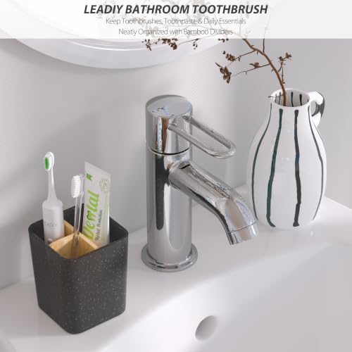 Leadiy Bamboo Toothbrush Holder with 3 Slots for Bathroom Counter - Black Marble Design