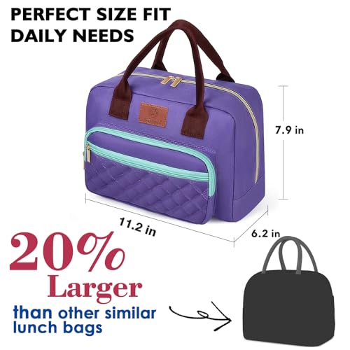 Genteen 14L Insulated Lunch Bag for Women - Leakproof Quilted Purple Tote