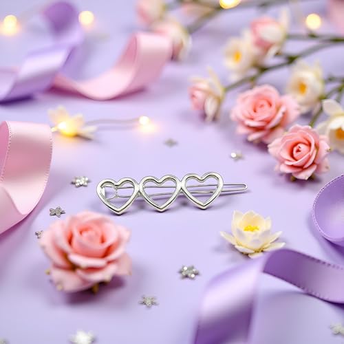 Silver Hollow Love Heart Hair Barrettes Alloy Hair Clip for Women Girls