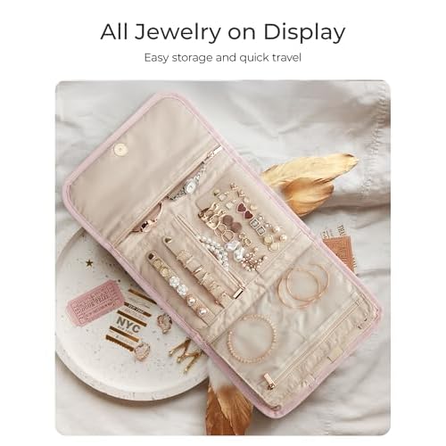 BAGSMART Travel Jewelry Organizer Case, Foldable Jewelry Roll for Necklaces, Earrings, Journey-Rings, Bracelets, Brooches, Portable, Black