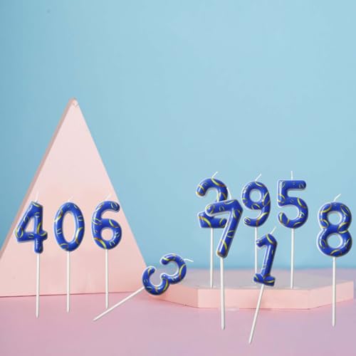 Blue Golden Numeral Birthday Cake Candle 2, Cupcake Decor