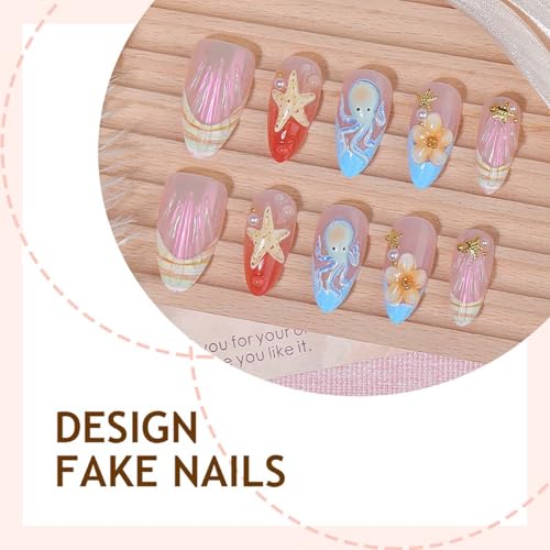 French Tip Press on Nails Medium Almond 3D Flower Fake Nails
