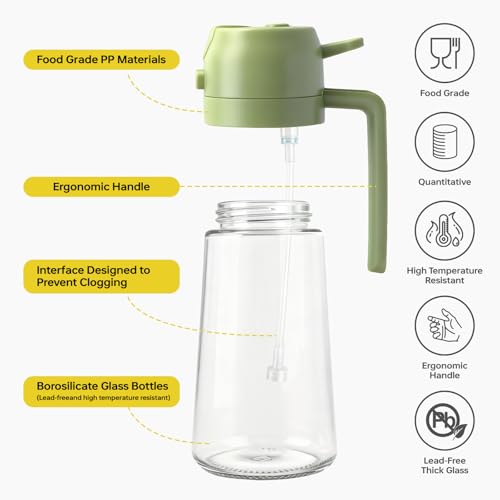 2Pcs Glass Oil Sprayer for Cooking, 16oz Dual-Function Dispenser - Black+Green