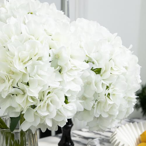 White Artificial Hydrangea Flowers - 6 Pack for Wedding, Home & Party Decor