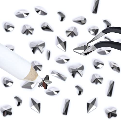GAVIYE 120 Pcs Black Crystal Flatback Rhinestones Set with Tweezers and Pen for Nail Art, Crafts, and Tumblers