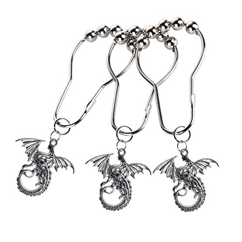 Silver Dragon Shower Curtain Hooks - Set of 12 Decorative Stainless Steel