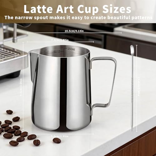 Stainless Steel Milk Frother Cup with Precision Spout - 12oz
