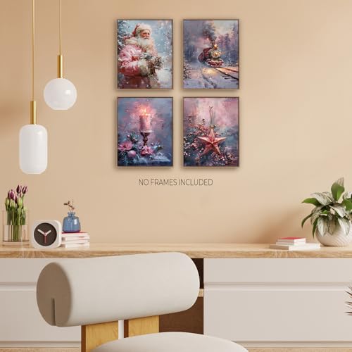 Christmas Wall Art Prints Set of 4 - Cozy 8x10 Decor