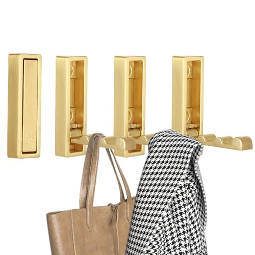 4 Folding Coat Hooks - Gold Zinc Alloy Towel & Purse Hangers