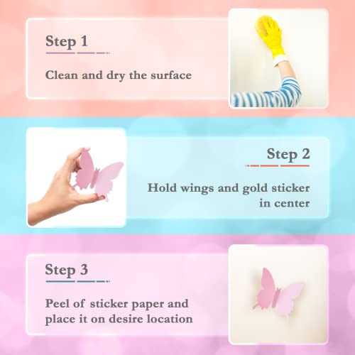 CoCoo 3D Pink Butterfly Wall Decals - 24 Piece Set for Girls' Rooms