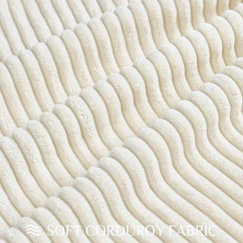 Softalker Striped Corduroy Pillow Covers, 18x18 Inch, Cream, Set of 2