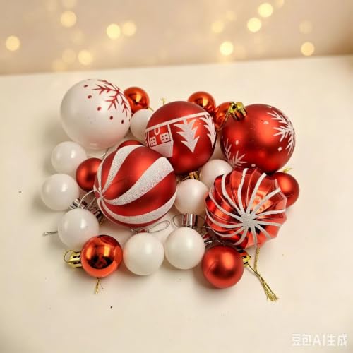 Christmas Shatterproof Ornament Balls - Red & White, 6cm & 3cm, Holiday Decorations