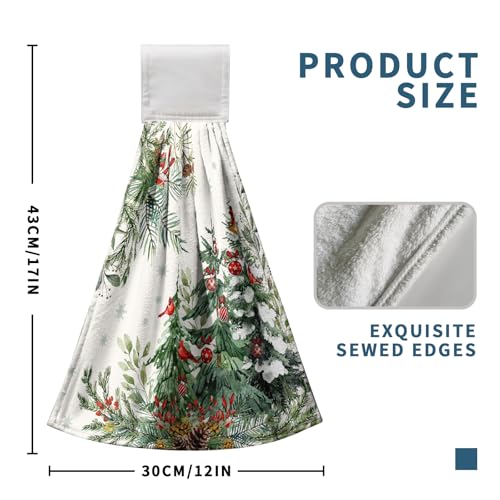 Christmas Tree Hanging Hand Towels Set of 2 - Winter Cardinal Snow Xmas Pine Kitchen Decor - Kwlegh Christmas Tree-b