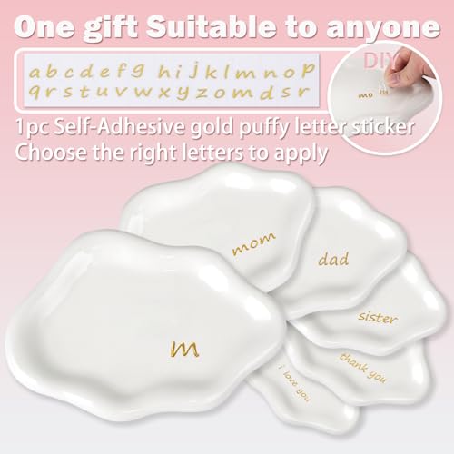 LUCKINEE Ceramic Cloud Jewelry Tray with DIY A-Z Gold Letter Stickers