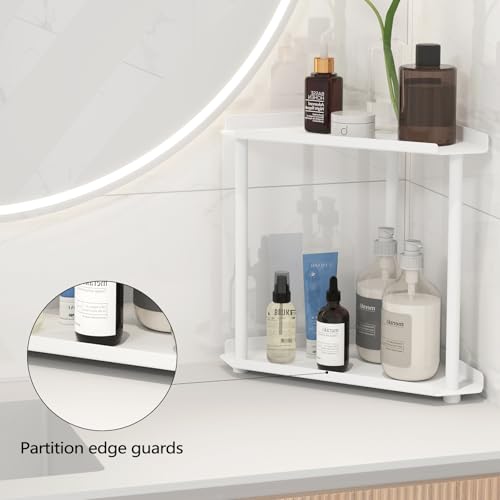 2-Tier White Corner Bathroom Counter Organizer by FLE