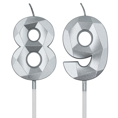 Silver 3D Number Birthday Candles - 89 & 98 Cake Decorations