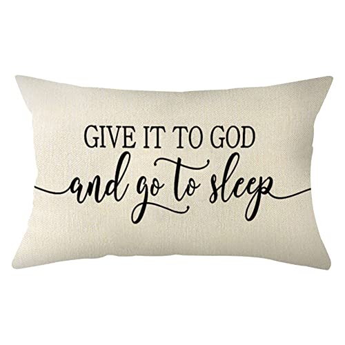 Farmhouse Pillow Cover with 'Give It to God' Quote - 12x20 Inch Decorative Cushion Case