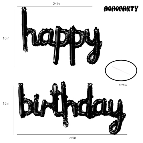 Black Happy Birthday Balloons Banner 16 Inch Foil Letter Sign