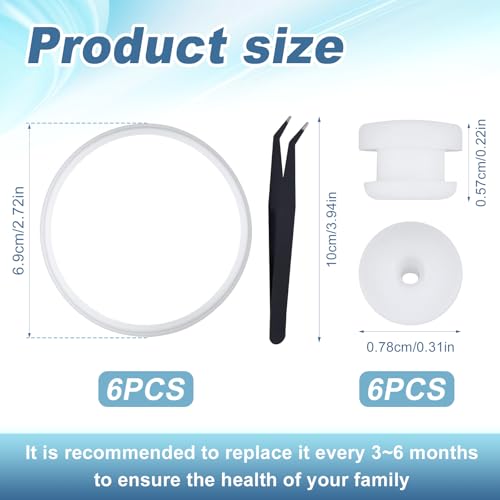 6pcs Water Bottle Seal Ring & Breather Plug Kit, Including 6 Breather Plug & 6 Cap O Ring Gasket Replacement Accessories Compatible with YETI Rambler Jr 12oz Kid Cup (Outer Diameter: 2.72x2.72 Inch)