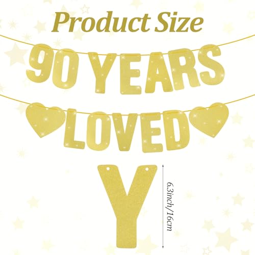 Gold Glitter 90th Birthday Banner - 6.3" Pre-Strung Decoration