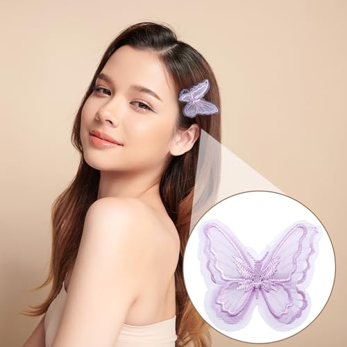 Purple Embroidery Butterfly Hair Clips Double Layer Lace Barrettes 5pcs