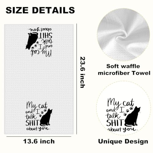 Premium Waffle-Weave Funny Cat Kitchen Towels - 14x24 inches