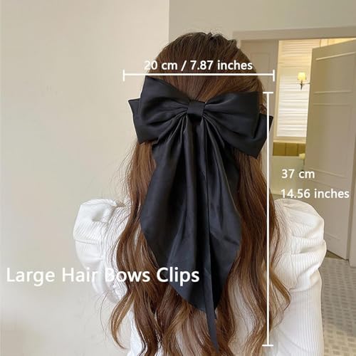THSIREE 4PCS Oversized Satin Hair Bows with Long Tails and Clips