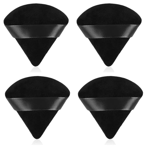 Black Velour Triangle Powder Puffs for Face Makeup 4-Piece Set