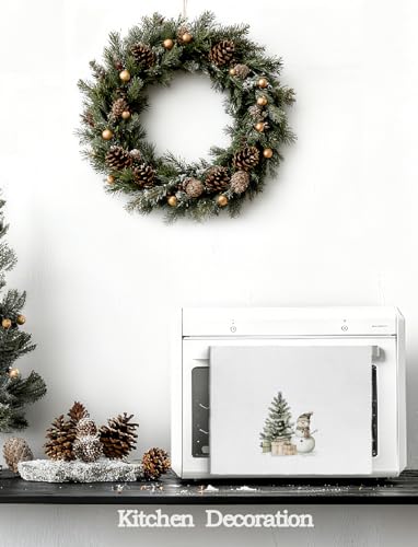 Snowman Christmas Kitchen Towels - Rustic Snowy Tree Hand Towels, Holiday Dish Cloths, 16x24 Inch - Color-01
