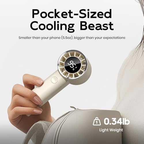 Portable Handheld Turbo Fan - Adjustable USB-C Rechargeable Mini Fan, Digital Display, Ultra-Quiet, ABS Resin Exterior - Black