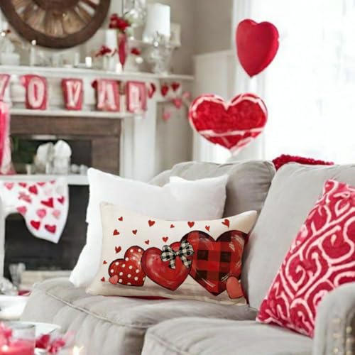 Valentine's Day Pillow Cover 12x20 Inch Polka Dot Love Heart