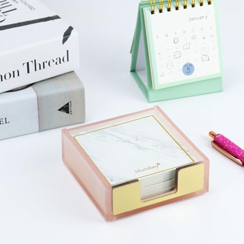 MultiBey Pink Sticky Notes Dispenser with Gold Accent - Memo Pad Organizer